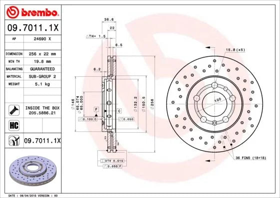 BREMBO Brake Discs Xtra Line 256x22mm 09.7011.1X VW, Audi, Seat, Skoda