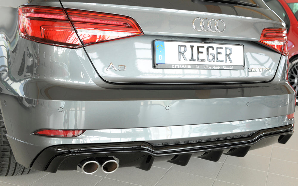 Insert de diffuseur arrière Rieger pour Audi A3 8V Sportback Facelift - Noir brillant
